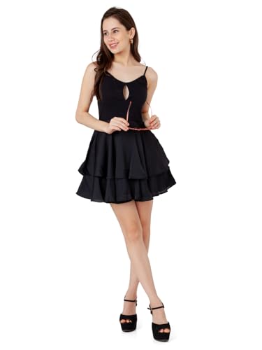 Zink London Women's Black Solid Regular Short Dress