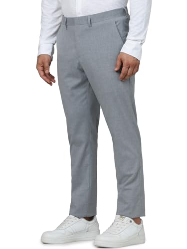 Celio Men Grey Solid Slim Fit Polyester Formal Trousers (3596656061412, Grey, 34)