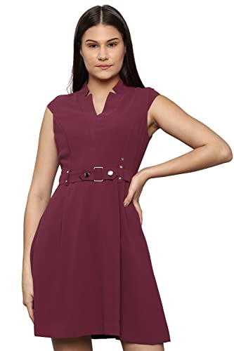 Allen Solly Women's Polyester Classic Mini Dress (Maroon)