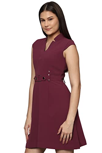 Allen Solly Women's Polyester Classic Mini Dress (Maroon)