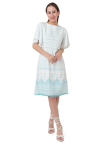 Zink London Women's White Printed A-Line Short Dress