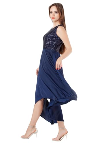 Zink London Women's Navy Blue Embellished Flared Maxi Dress