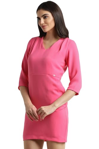 Allen Solly Women's Polyester Shift Calf Length Dress (Pink)