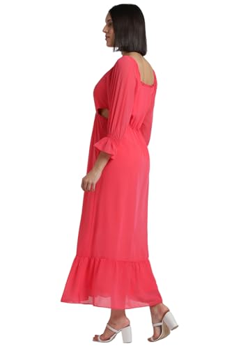 Allen Solly Women's Polyester Modern Ankle Length Dress (Pink)