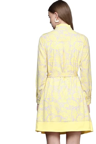 Allen Solly Women's Polyester A-Line Mid-Thigh Length Dress (Yellow)