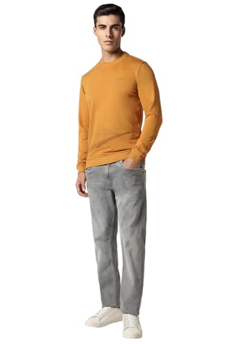 Van Heusen Men Yellow Solid Crew Neck Sweatshirt