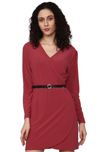 Allen Solly Women's Polyester Sheat Knee-Length Dress (Maroon)