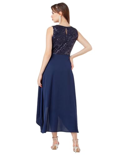 Zink London Women's Navy Blue Embellished Flared Maxi Dress