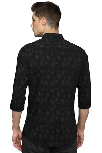 Allen Solly Printed Cotton Poly Spandex Slim Fit Men's Casual Shirt (Black,Size_40)