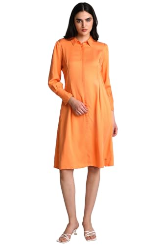 Allen Solly Women's Rayon A-Line Knee-Length Dress (Orange)