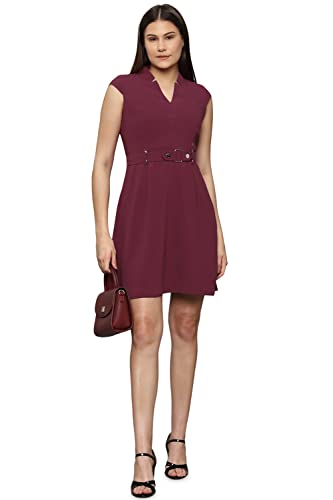 Allen Solly Women's Polyester Classic Mini Dress (Maroon)