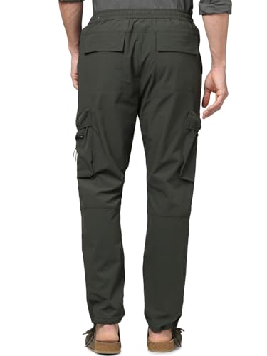 Celio Men Olive Solid Regular Fit Nylon Cargo Trousers (3596656055237, Green, 30)