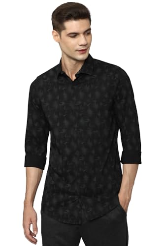 Allen Solly Printed Cotton Poly Spandex Slim Fit Men's Casual Shirt (Black,Size_40)