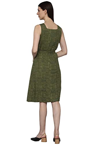 Allen Solly Women's Cotton Blend A-Line Below The Knee Dress (Olive)