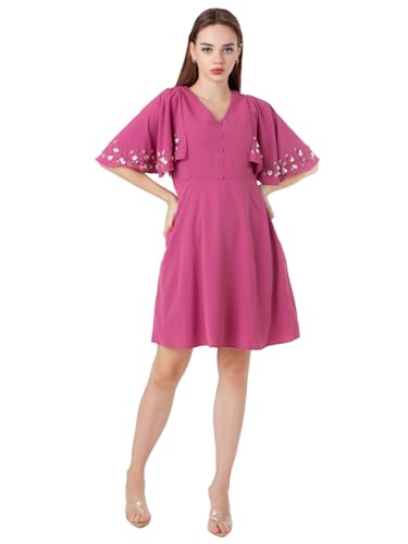 Zink London Women's Pink Embroidered Flared Short Dress