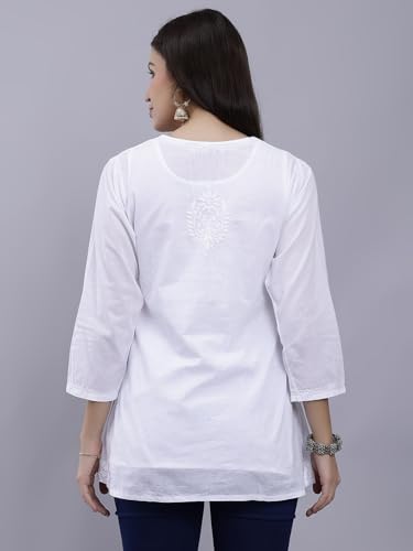 Seva Chikan Hand Embroidered White Cotton Lucknowi Chikankari Top (White)