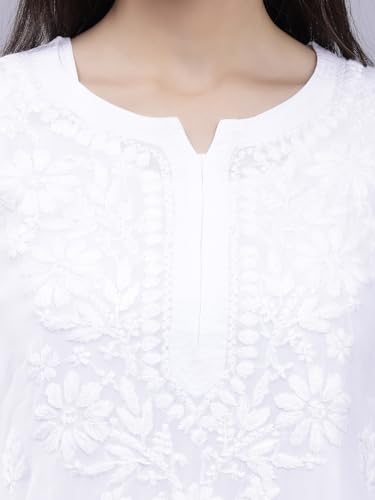 Seva Chikan Hand Embroidered White Crepe Lucknowi Chikankari Top with Inner (White)