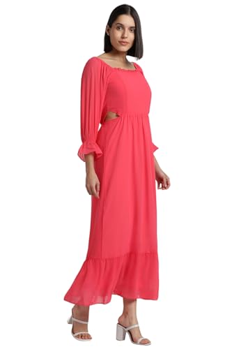 Allen Solly Women's Polyester Modern Ankle Length Dress (Pink)