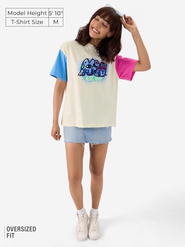 The Souled Store Official Disney: Pixar Monsters Women and Girls Short Sleeve Round Neck Multicolor Graphic Printed Cotton Oversized