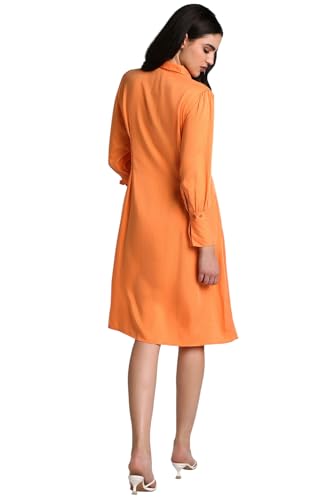 Allen Solly Women's Rayon A-Line Knee-Length Dress (Orange)