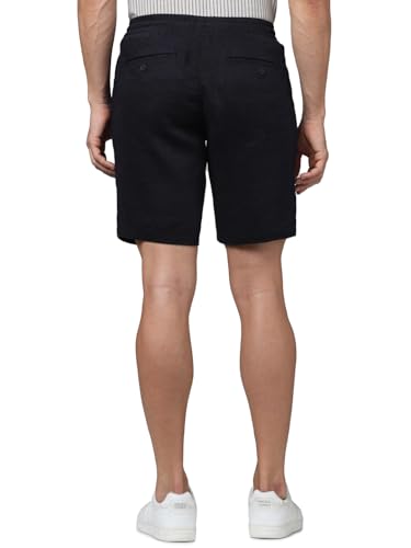 Celio Men Navy Blue Solid Slim Fit Linen Casual Shorts (Blue)