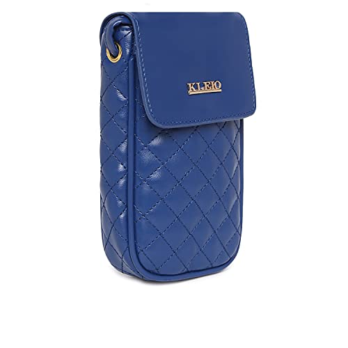 KLEIO PU Quilted Leather Multifunctional Mobile Sling Bag (Royal Blue) for Women with Adjustable Crossbody Strap | Mobile Pouch for Girls to Carry Cash, Cards for Travel & Everyday Use