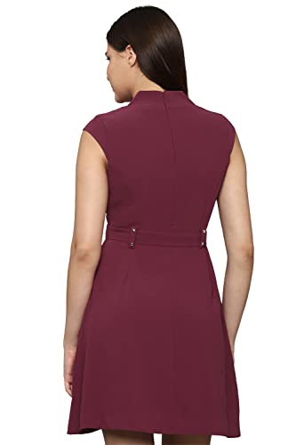 Allen Solly Women's Polyester Classic Mini Dress (Maroon)