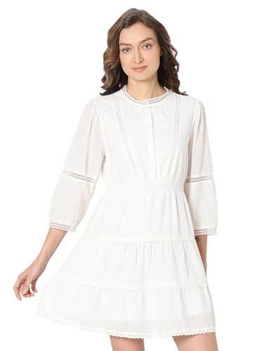 VERO MODA Women's Cotton Fit and Flare Above The Knee Dress (Cloud Dancer)