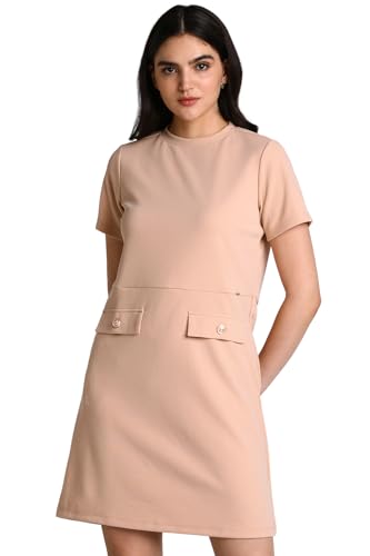 Allen Solly Women's Polyester Blend Modern Mid-Thigh Length Dress (Beige)