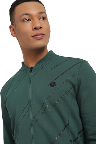 Allen Solly Men Green Stylized Neck Full Sleeves Casual Sweatshirt