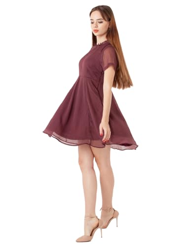 Zink London Women's Wine Self Design Flared Short Dress