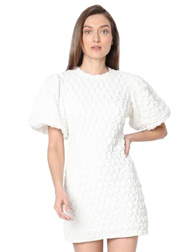 VERO MODA Women's Polyester Shift Above The Knee Dress (Cloud Dancer)