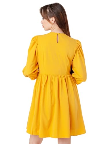 Zink London Women's Yellow Embroidered Flared Short Dress