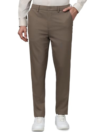 Celio Men Brown Solid Regular Fit Polyester 24Hr Casual Trousers (8905550131162, Brown, 33)