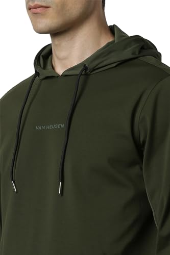 Van Heusen Men Green Solid Hooded Neck Sweatshirt