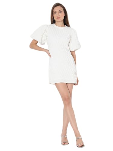 VERO MODA Women's Polyester Shift Above The Knee Dress (Cloud Dancer)