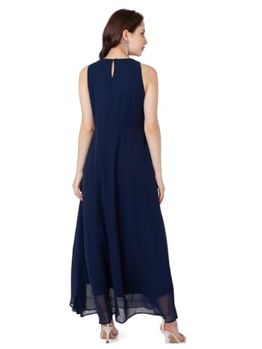 Zink London Women's Blue Embroidered Flared Maxi Dress