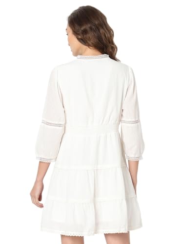 VERO MODA Women's Cotton Fit and Flare Above The Knee Dress (Cloud Dancer)