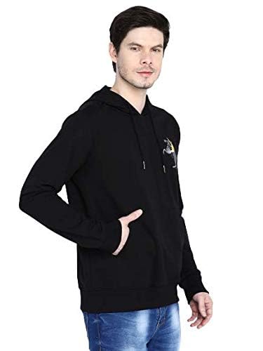 Giordano Men's Regular Fit Long Sleeves Solid Kangaroo Pocket Hooded Pullover Sweatshirt Black