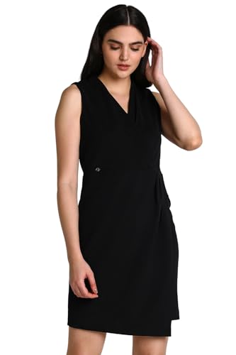 Allen Solly Women's Polyester Blend Modern Mid-Thigh Length Dress (Black)