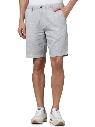 Celio Men Navy Blue Solid Regular Fit Linen Casual Shorts (Blue)
