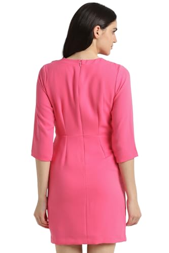 Allen Solly Women's Polyester Shift Calf Length Dress (Pink)