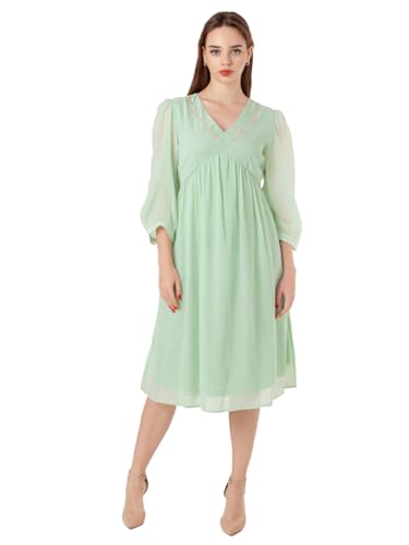 Zink London Women's Green Embroidered Flared Midi Dress