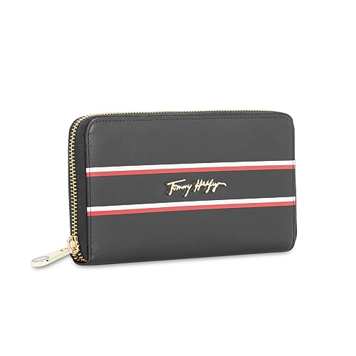 Tommy Hilfiger Greta Leather Zip Around Wallet Handbag For Women - Black, 12 Card Slots