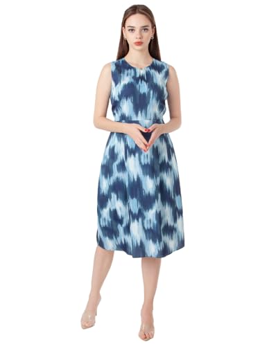 Zink London Women's Blue Printed Flared Midi Dress