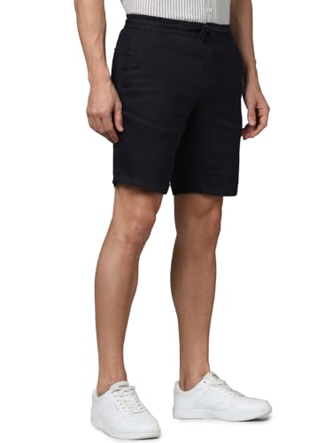 Celio Men Navy Blue Solid Slim Fit Linen Casual Shorts (Blue)