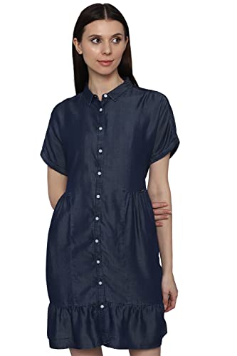 Allen Solly Women's Lyocell Shirt Above The Knee Dress (Navy)