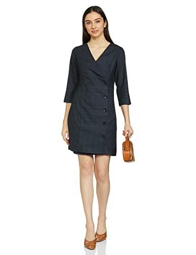 Allen Solly Women's Polyester Blend Classic Above The Knee Dress (Navy)