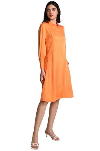 Allen Solly Women's Rayon A-Line Knee-Length Dress (Orange)