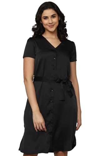 Allen Solly Women's Polyester Shirt Knee-Length Dress (Black)